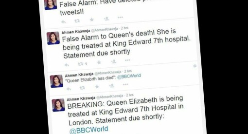 Da BBC «trente» på å rapportere dronningens død, hørte en journalist «nyheten» og tvitret den