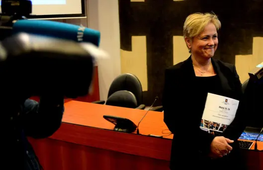 Kulturminister Thorhild Widvey - her på en pressekonferanse i juni 2015. Kulturminister Thorhild Widvey - her på en pressekonferanse i juni 2015.