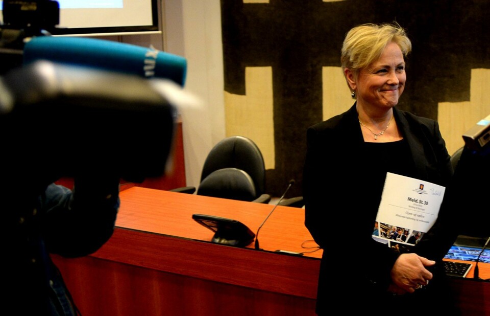 Kulturminister Thorhild Widvey - her på en pressekonferanse i juni 2015.