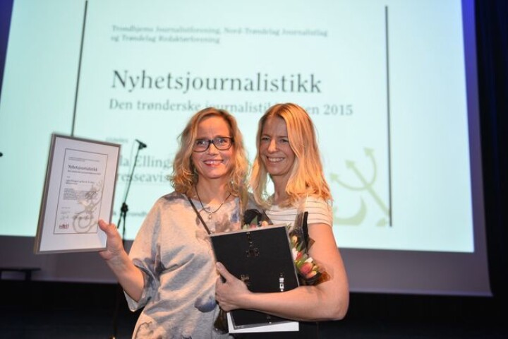 Lajla Ellingsen (til venstre) og Mari K. By Rise i Adresseavisen. Her fra da de vant den journalistiske hederprisen i Trøndelag i 2016.