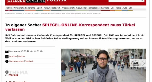 Nok en europeisk korrespondent nektes pressekort i Tyrkia: Der Spiegels mann forlater landet