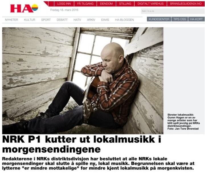 NRK kutter ut lokal musikk i sine morgensendinger. Jeg vet ikke om jeg skal le eller gråte