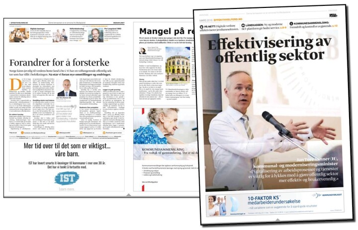 Forrige uke var det Anundsen. Denne gang er det Jan Tore Sanner som fronter et reklamebilag fra Mediaplanet