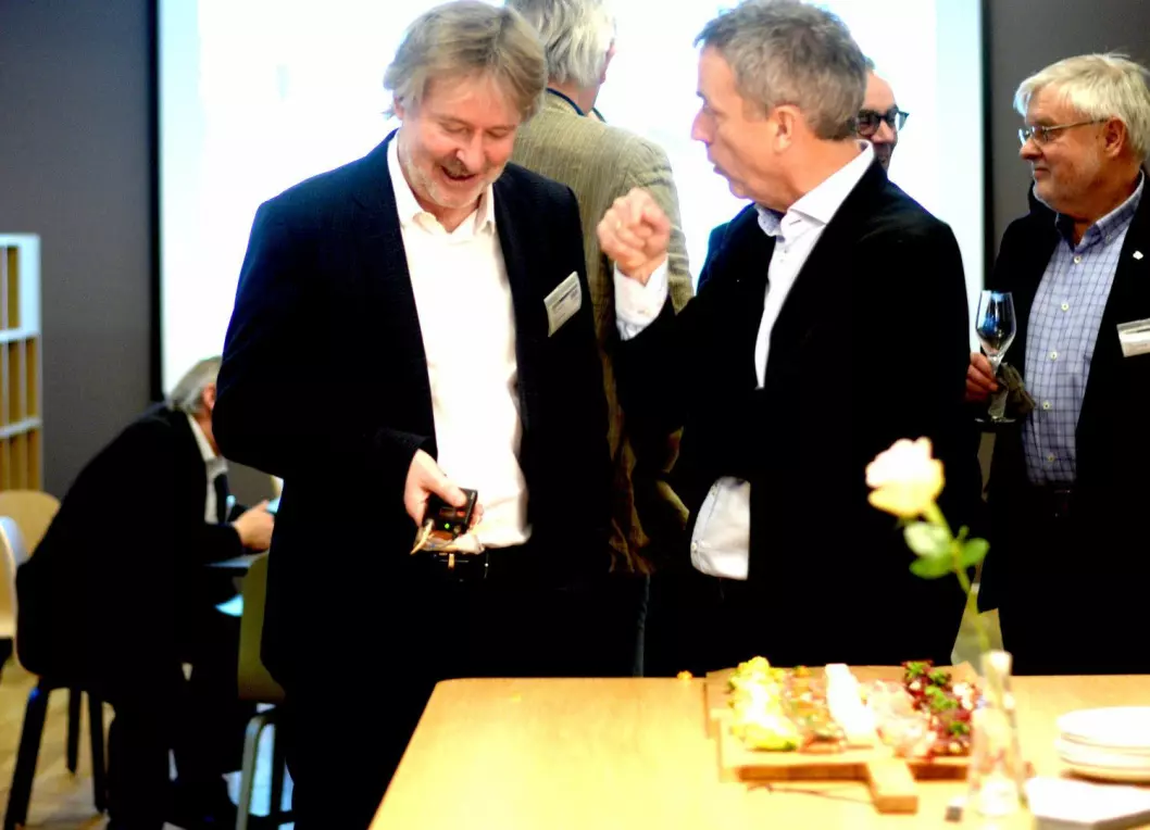 VG-sjef Torry Pedersen og Amedias konsernsjef Are Stokstad - her under åpningen av Amedias nye lokaler i det gamle VG-huset, vinteren 2016.