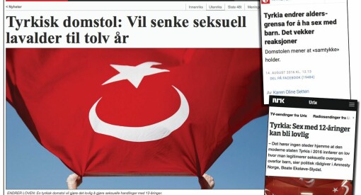 Hvor er kildekritikken når NRK, NTB, VG og Dagbladet hevder at sex med barn skal bli tillatt i Tyrkia?