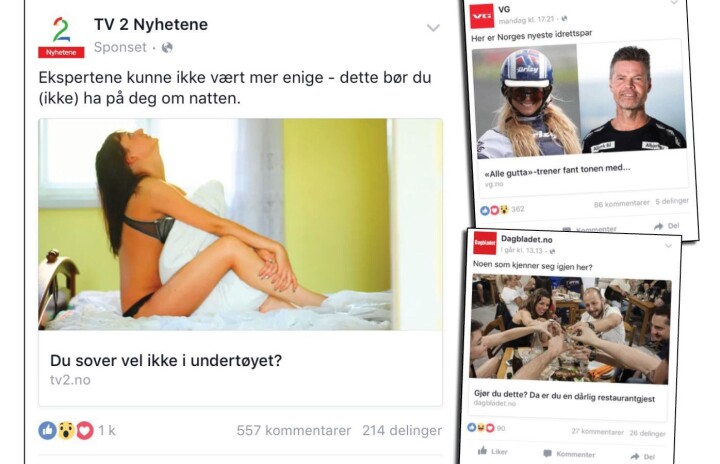Halvparten av det mediehusa deler på Facebook er på sida av samfunnsoppdraget. Og kvar fjerde deling er ei «klikksak»