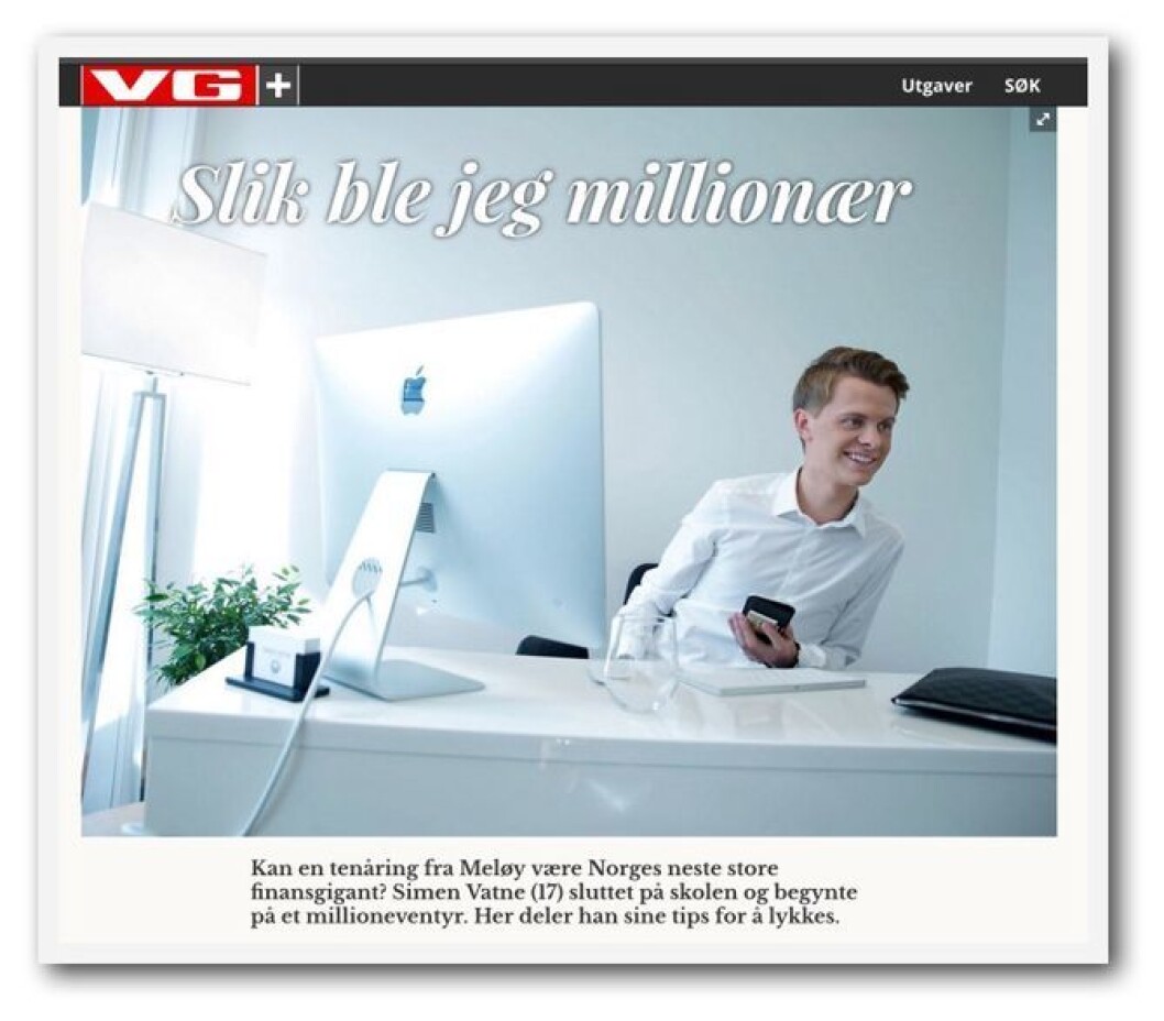 Fra VGs omtale av Simen Vatne høsten 2016. Fra VGs omtale av Simen Vatne høsten 2016.