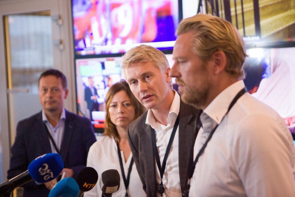 TV-sjef Olav Sandnes (nummer to fra høyre). Her med resten av mediehusets toppledelse i Bergen høsten 2016.