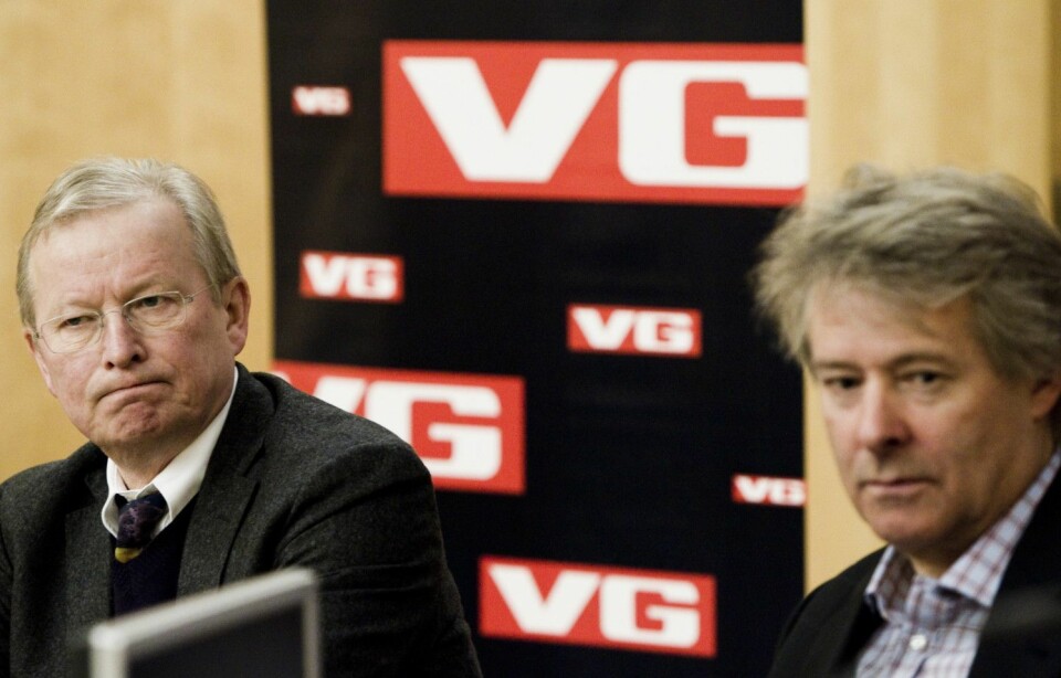 Torry Pedersen (t.h.) og Bernt Olufsen i 2011 - da førstnevnte overtok stafettpinnen som sjefredaktør og direktør i VG.