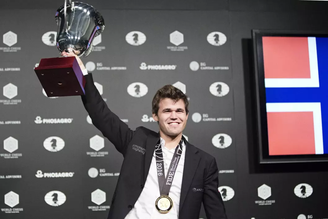 Sjakk-VM 2016. Regjerende mester Magnus Carlsen vant sjakk-VM over Sergej Karjakin fra Russland etter omspillet i sjakk-VM. Foto: Pontus Höök / NTB scanpix