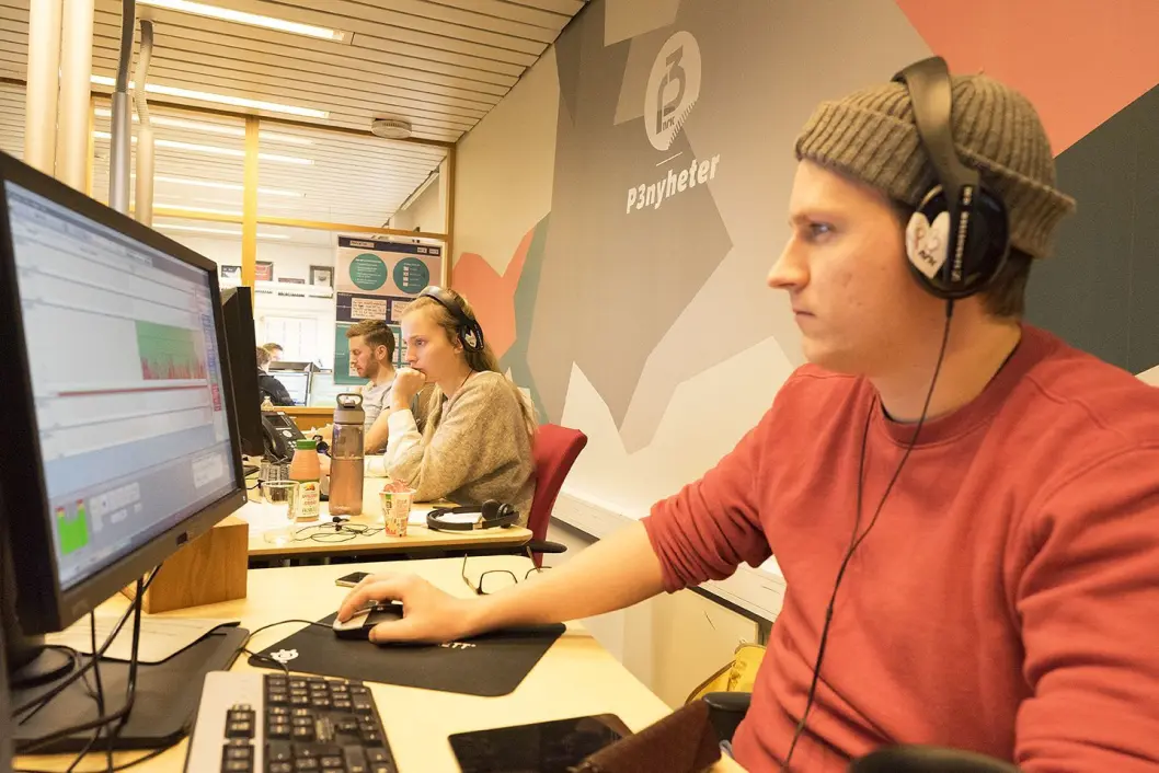 P3Nyheter i aksjon. Fra høyre: Ole Marius Trøen, Merethe Åsegård og Sverre Lilleeng. P3Nyheter i aksjon. Fra høyre: Ole Marius Trøen, Merethe Åsegård og Sverre Lilleeng.