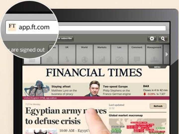 Financial Times web app iPad 4.