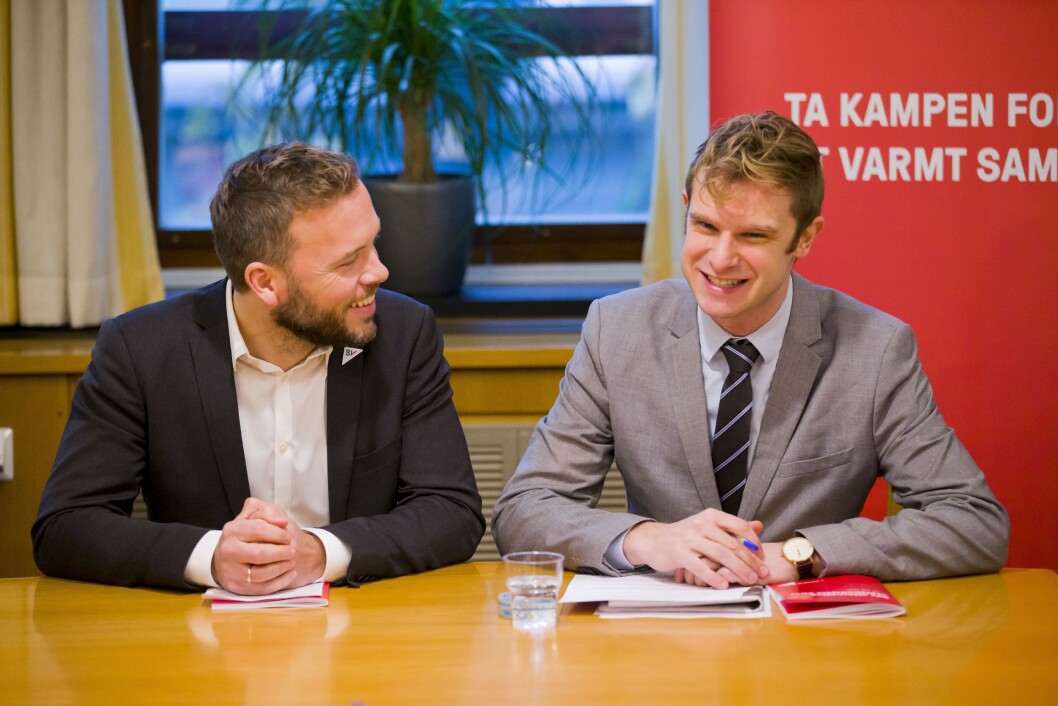 SV-leder Audun Lysbakken (t.v.) og nestleder Snorre Valen. SV-leder Audun Lysbakken (t.v.) og nestleder Snorre Valen.