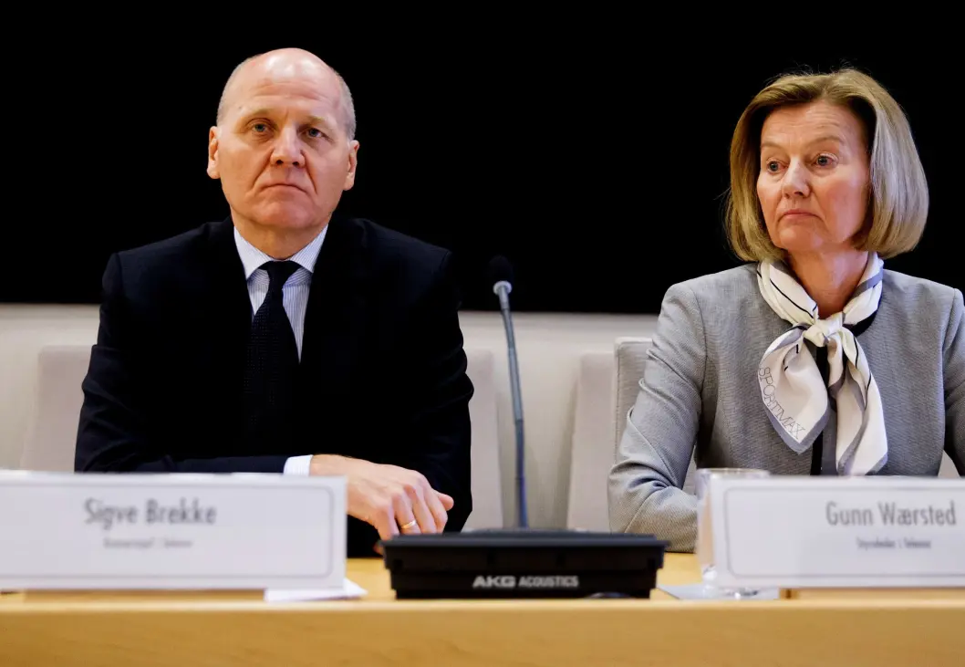 Telenor-sjef Sigve Brekke og styreleder Gunn Wærsted under en høring tidligere i år. Telenor-sjef Sigve Brekke og styreleder Gunn Wærsted under en høring tidligere i år.
