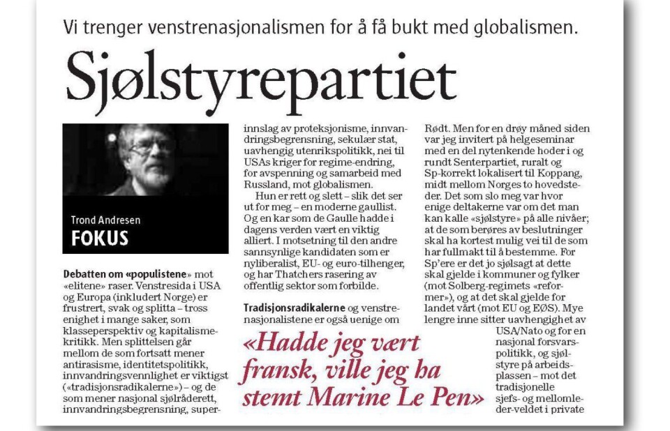 Faksimile fra Klassekampen mandag. Faksimile fra Klassekampen mandag.