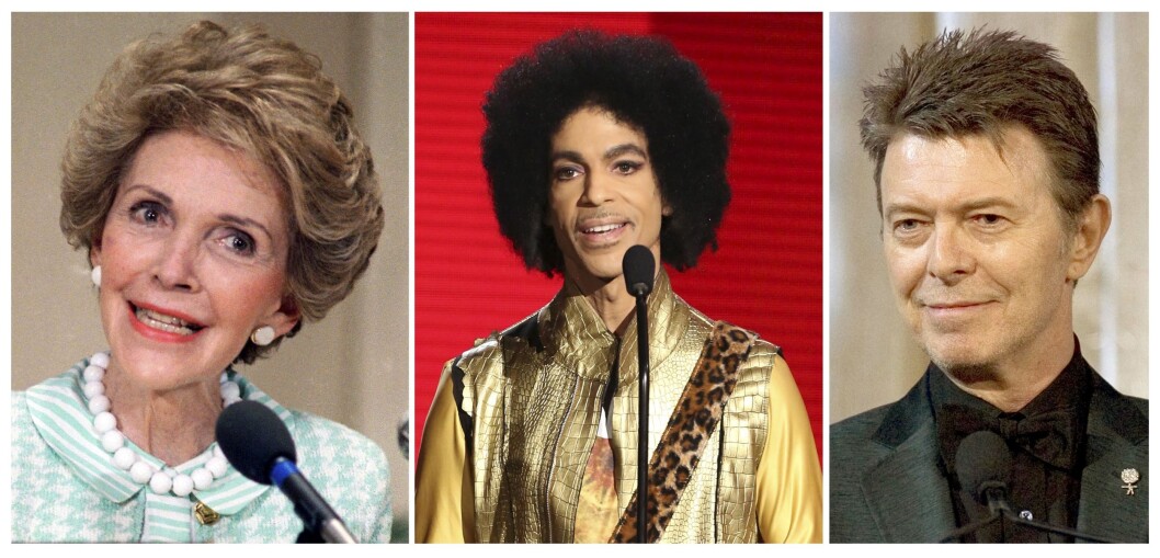 Hva har Nancy Reagan, Prince og David Bowie til felles? De døde alle i de første månedene av 2016, da det i følge BBC var høyere kjendisdødelighet enn i de fire foregående årene. Hva har Nancy Reagan, Prince og David Bowie til felles? De døde alle i de første månedene av 2016, da det i følge BBC var høyere kjendisdødelighet enn i de fire foregående årene.
