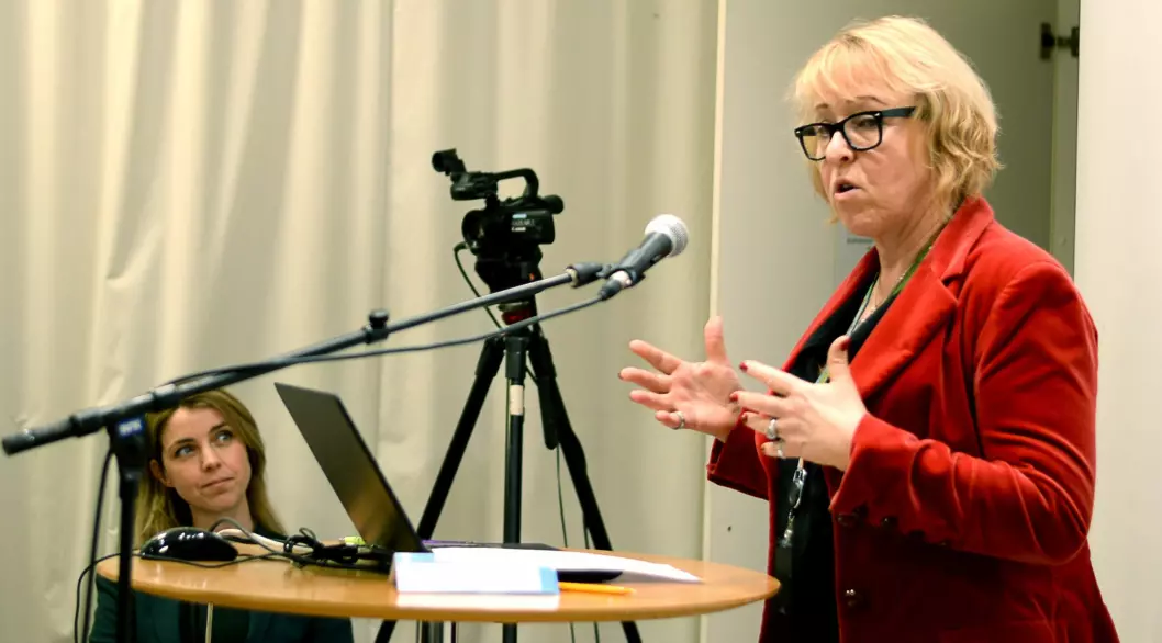 Nyhetsdirektør Alexandra Beverfjord og distriktsdirektør Grethe Gynnild-Johnsen - her fra et møte i Kringkastingsrådet, januar 2017.