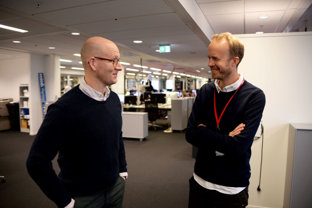 Digitalredaktør Ola Stenberg i VG og strategidirektør Thomas Manus Hønningstad i VGTV. Digitalredaktør Ola Stenberg i VG og strategidirektør Thomas Manus Hønningstad i VGTV.