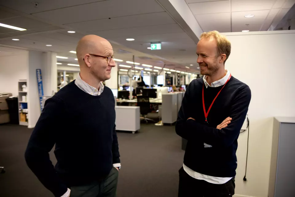 Digitalredaktør Ola Stenberg i VG og strategidirektør Thomas Manus Hønningstad i VGTV.