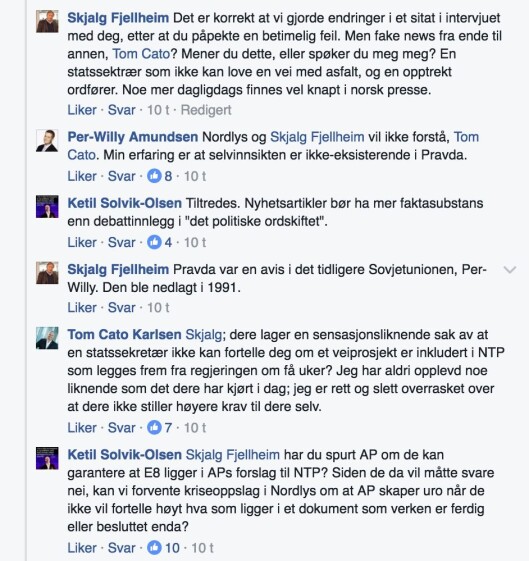 Fra Facebook-debatten om Frp, Nordlys og «Pravda». Fra Facebook-debatten om Frp, Nordlys og «Pravda».