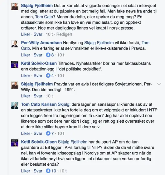 Fra Facebook-debatten om Frp, Nordlys og «Pravda». Fra Facebook-debatten om Frp, Nordlys og «Pravda».