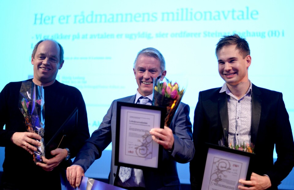 Fosna-Folket fikk pris: Journalist Knut Inge Blix Furuseth, journalist og kommentator Skjalg Ledang og redaktør Alexander Killingberg