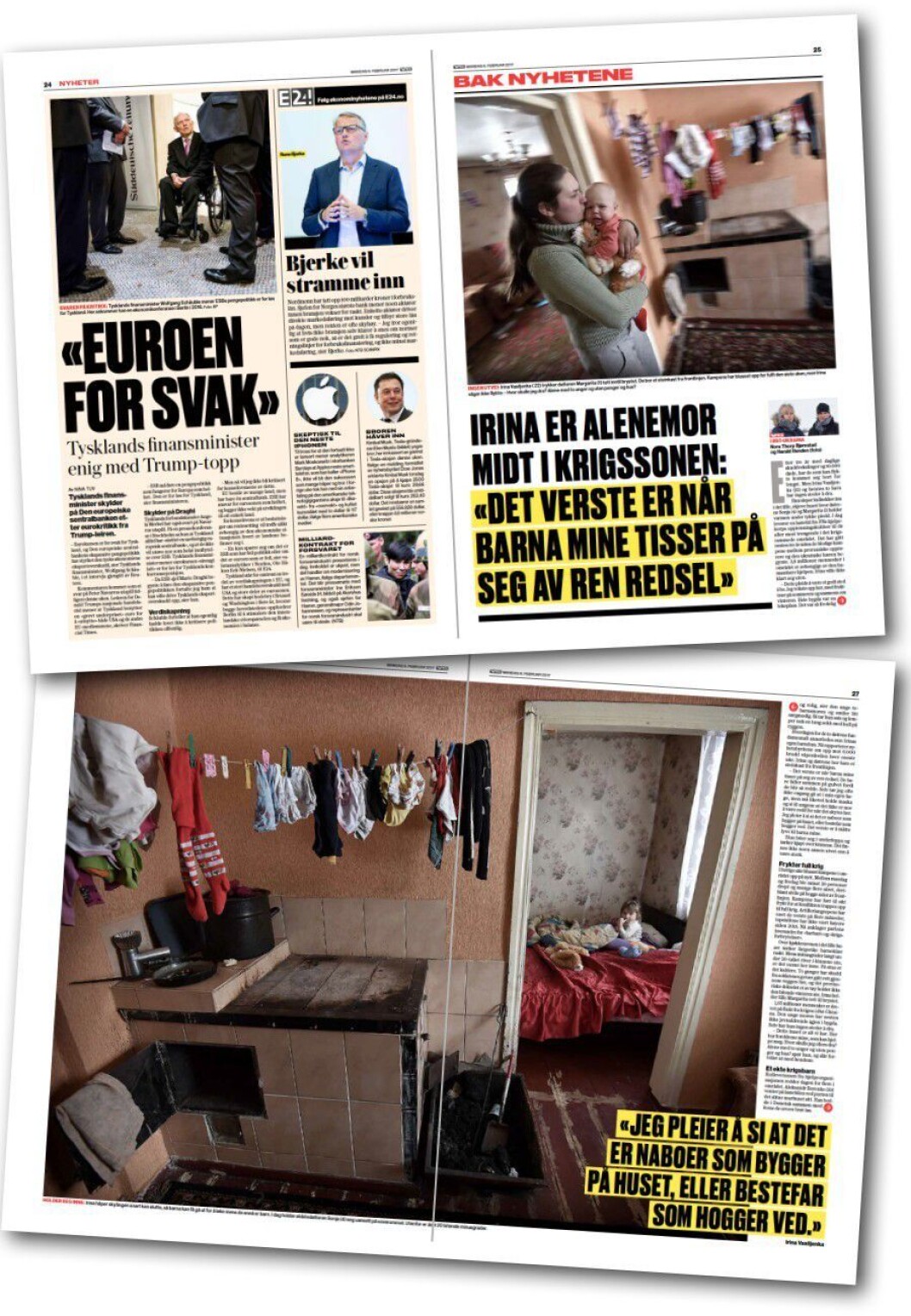 Fire sider som beskriver kombinasjon av oversikt og innsikt; en stramt redigert side med flere saker - og så en nyhetsreportasje over tre sider. Fire sider som beskriver kombinasjon av oversikt og innsikt; en stramt redigert side med flere saker - og så en nyhetsreportasje over tre sider.