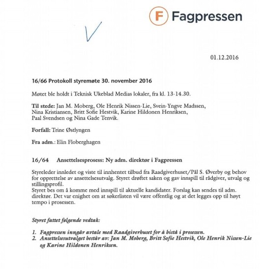 Fagpressens styreprotokoll fra 30. november 2016. Fagpressens styreprotokoll fra 30. november 2016.