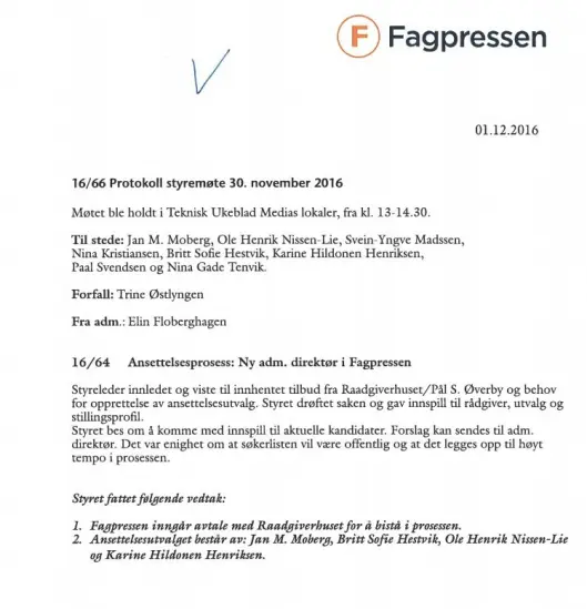 Fagpressens styreprotokoll fra 30. november 2016. Fagpressens styreprotokoll fra 30. november 2016.