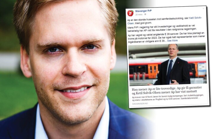 Stavanger Frp vinklet om en sak fra Rogalands Avis. Senere valgte de å fjerne den. Her ved lokallagsleder Kristoffer Sivertsen. Stavanger Frp vinklet om en sak fra Rogalands Avis. Senere valgte de å fjerne den. Her ved lokallagsleder Kristoffer Sivertsen.
