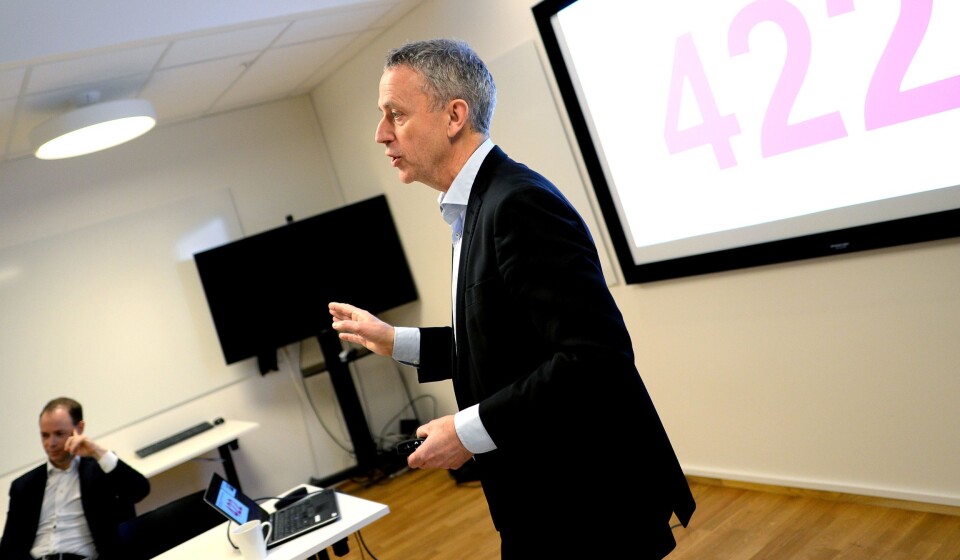 Are Stokstad, konsernsjef i Amedia. Her på resultatpresentasjonen tidligere i år. Are Stokstad, konsernsjef i Amedia. Her på resultatpresentasjonen tidligere i år.
