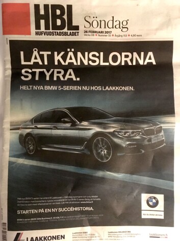 Kanskje kan det bli problematisk for HBL å lage en kritisk sak om det tyske bilvidunderet når de kjører BMW på hele forsiden? . Kanskje kan det bli problematisk for HBL å lage en kritisk sak om det tyske bilvidunderet når de kjører BMW på hele forsiden? .