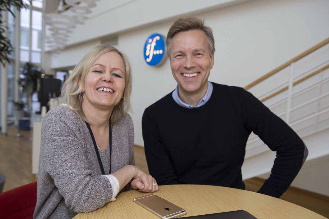 Kristin Grøntøft og hennes nye sjef, kommunikasjonsdirektør Jon Berge i If. Kristin Grøntøft og hennes nye sjef, kommunikasjonsdirektør Jon Berge i If.