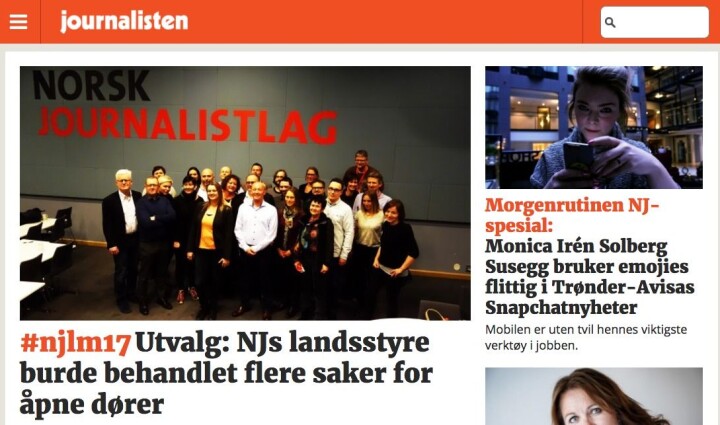 Forsiden på Journalisten.no tirsdag morgen.