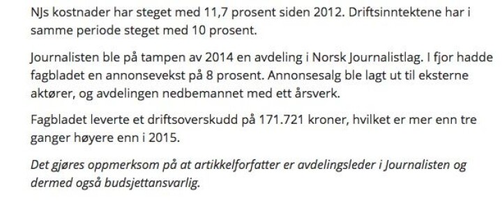 Fra gårsdagens omtale på Journalisten