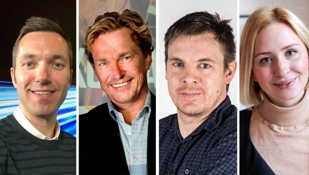 NRK Nyheter har hentet inn flere eksterne navn til å bekle lederroller i ny organisasjon. Disse er Marius Tetlie (fra venstre), Espen Olsen Langfeldt, Dan Kåre Engebretsen og Dyveke Sandtorp Nilssen. NRK Nyheter har hentet inn flere eksterne navn til å bekle lederroller i ny organisasjon. Disse er Marius Tetlie (fra venstre), Espen Olsen Langfeldt, Dan Kåre Engebretsen og Dyveke Sandtorp Nilssen.