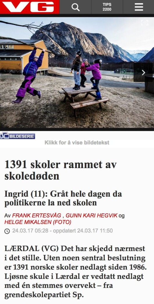 VG om skolenedleggelser «i det stille». VG om skolenedleggelser «i det stille».