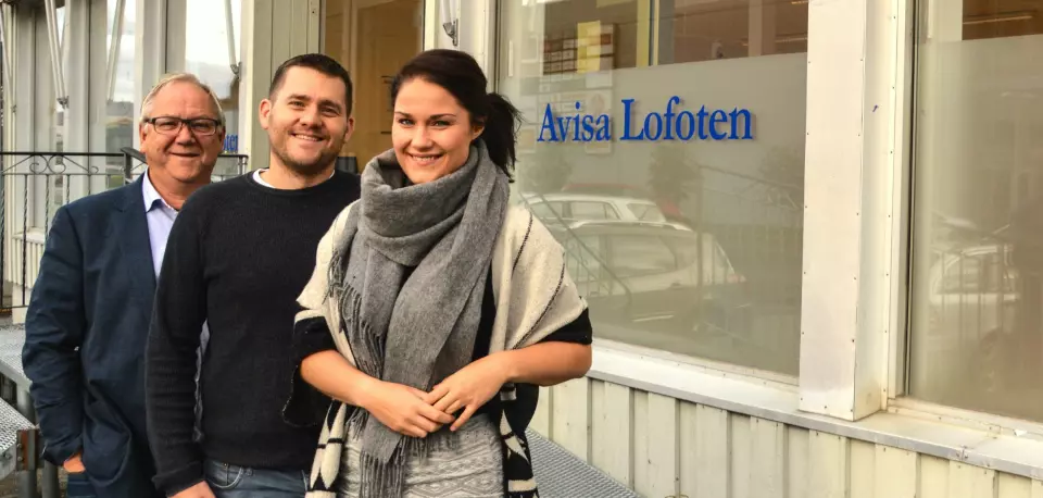 Avisa Lofoten - redaktør Benjamin Einarsen, daglig leder og marked Tore Solheim og journalist Maja Borgvatn Karlsen.