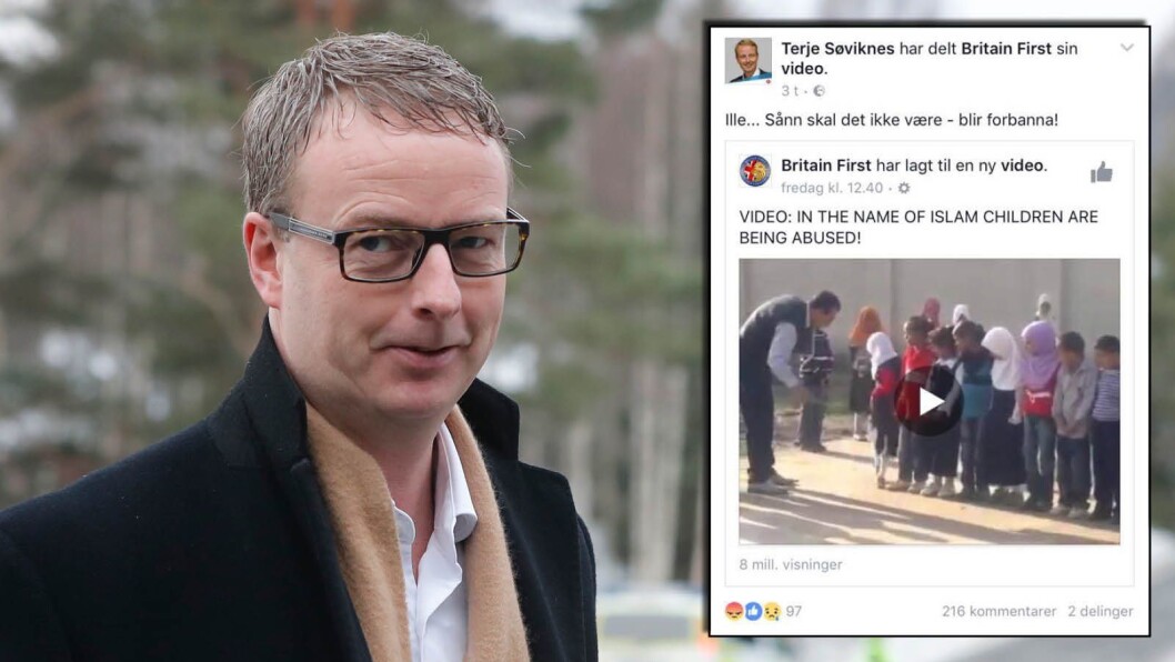 Olje- og energiminister Terje Søviknes får kritikk for å ha delt antiislamsk propaganda på Facebook. Olje- og energiminister Terje Søviknes får kritikk for å ha delt antiislamsk propaganda på Facebook.