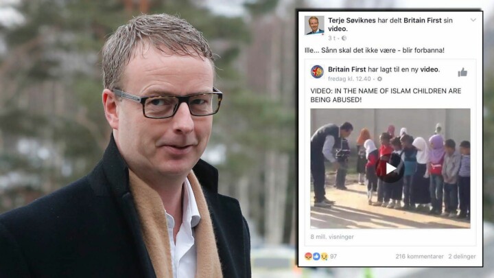 Olje- og energiminister Terje Søviknes får kritikk for å ha delt antiislamsk propaganda på Facebook.