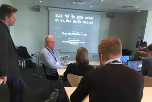 Magne Martin Haug før ett av Adresseavisens fordrag på SKUP. Magne Martin Haug før ett av Adresseavisens fordrag på SKUP.