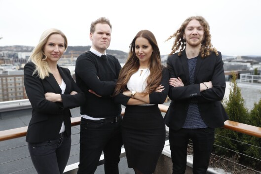 VGTV-teamet, fra venstre: Sponsorat Martine Hansen, produsent Sondre Rahm, kommersiell leder Elnaz Esmailzadeh og ad ops Simen Trippestad.