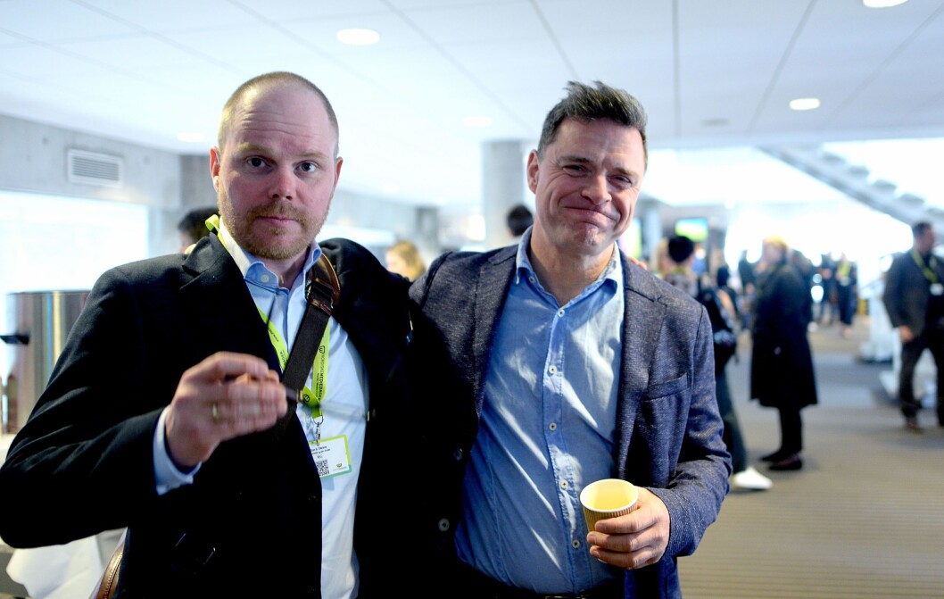 VG-sjef Gard Steiro og Aftenposten-sjef Espen Egil Hansen. Her under Nordiske Mediedager mai 2017. VG-sjef Gard Steiro og Aftenposten-sjef Espen Egil Hansen. Her under Nordiske Mediedager mai 2017.