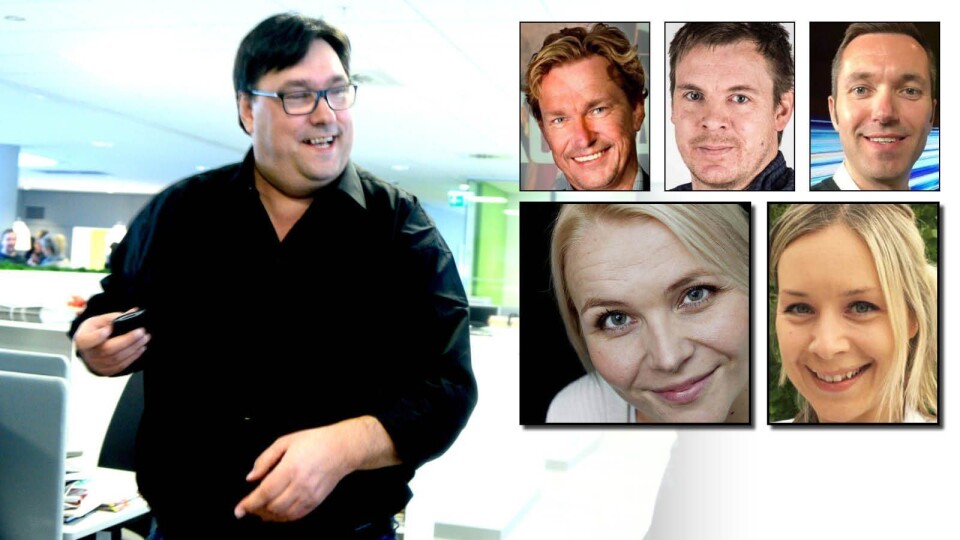 På under ett år har NRK hentet disse seks rett fra eller med bakgrunn fra VG og Dagbladet: Arve Bartnes (hovedbilde), øverst fra venstre; Espen Olsen Langfeldt, Dan Kåre Engebretsen, Marius Tetlie - og nederst fra venstre; Hildegunn Soldal og Camilla Bjørn. På under ett år har NRK hentet disse seks rett fra eller med bakgrunn fra VG og Dagbladet: Arve Bartnes (hovedbilde), øverst fra venstre; Espen Olsen Langfeldt, Dan Kåre Engebretsen, Marius Tetlie - og nederst fra venstre; Hildegunn Soldal og Camilla Bjørn.