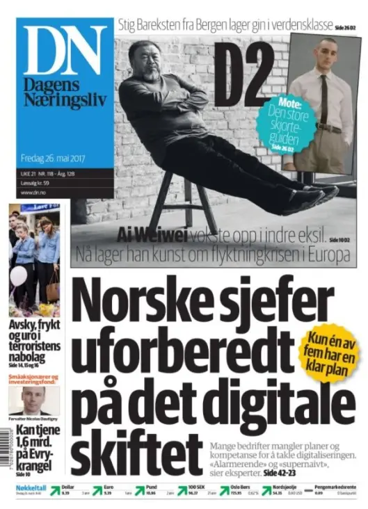 Dagens Næringslivs forside fredag 25. mai. Dagens Næringslivs forside fredag 25. mai.