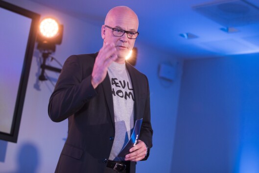 Kringkastingssjef Thor Gjermund Eriksen under NRKs presentasjon av smakebiter fra høstens TV-programmer. Kringkastingssjef Thor Gjermund Eriksen under NRKs presentasjon av smakebiter fra høstens TV-programmer.