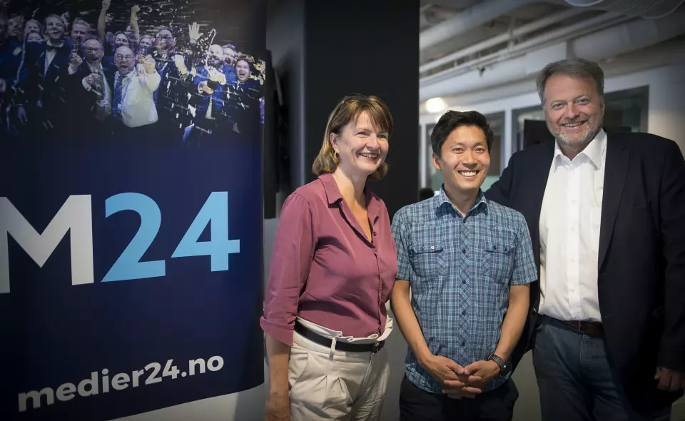 Styret i Medier24 AS, her sommeren 2017. Fra venstre: Nina Refseth, Chul Christian Aamodt og Jan M. Moberg.
