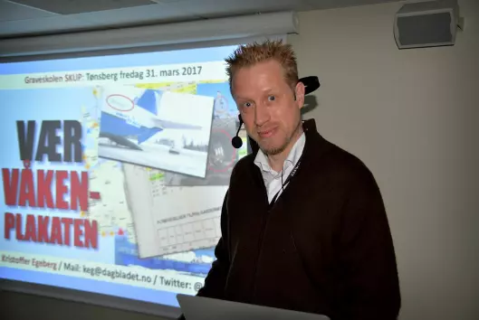 Kristoffer Egeberg - nå redaktør i Faktisk.no - holder kurs under SKUP.
