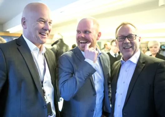 Fra venstre: Kringkastingssjef Thor Gjermund Eriksen, VG-sjef Gard Steiro og Dagbladets sjefredaktør og direktør John Arne Markussen. Bildet er fra Faktisk-lanseringen i vår.