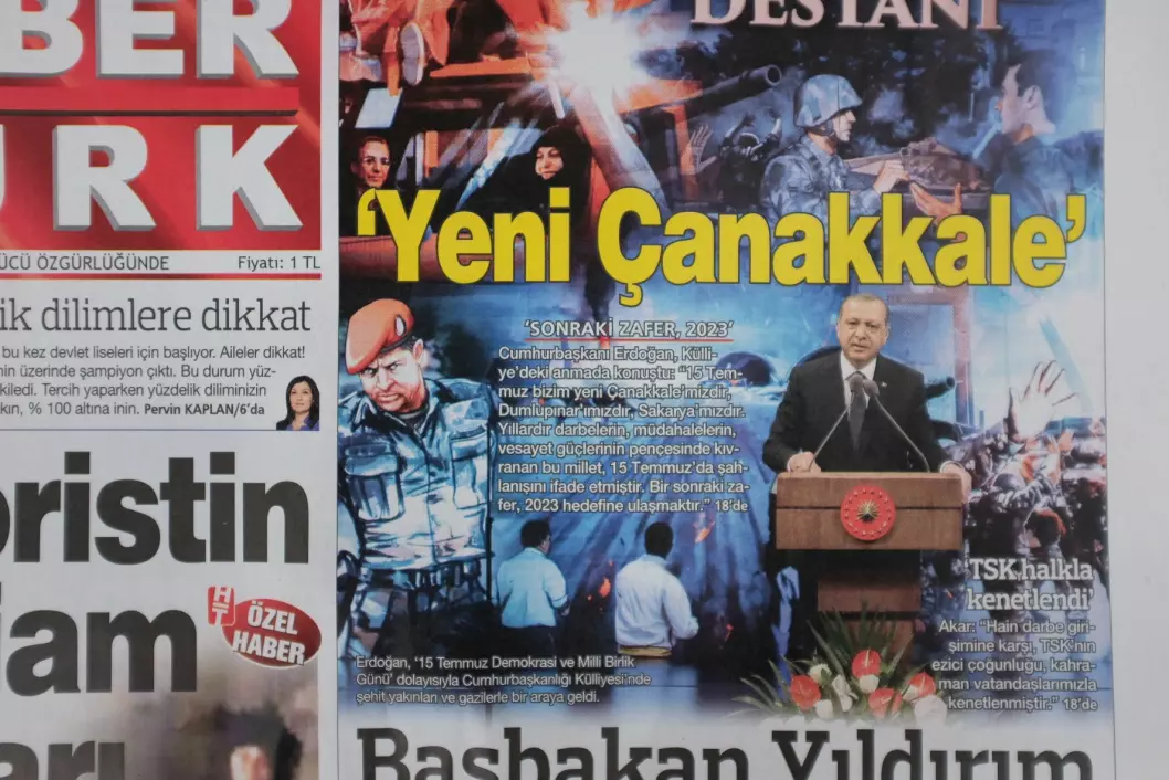 President Erdogan har lansert kuppforsøket som Tyrkias nye nasjonale fortelling. Blir denne fortellingen viktigere for tyrkerne enn slagene ved Canakkale i 1915? Faksimile fra Haberturk 14. juli 2017.